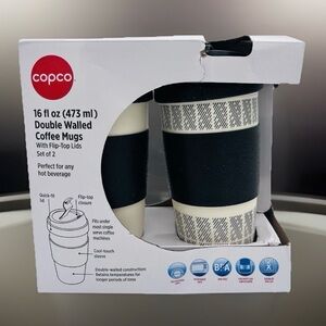 Copco Reusable Insulated Double Wall Travel Mugs 16ounce White/black 2 Count